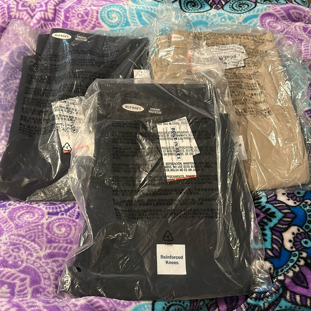 Old Navy Boys 10 Husky Straight w built in flex (3) Bundle khaki & black NWT